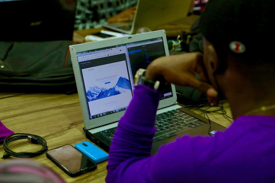 group of students in coding class