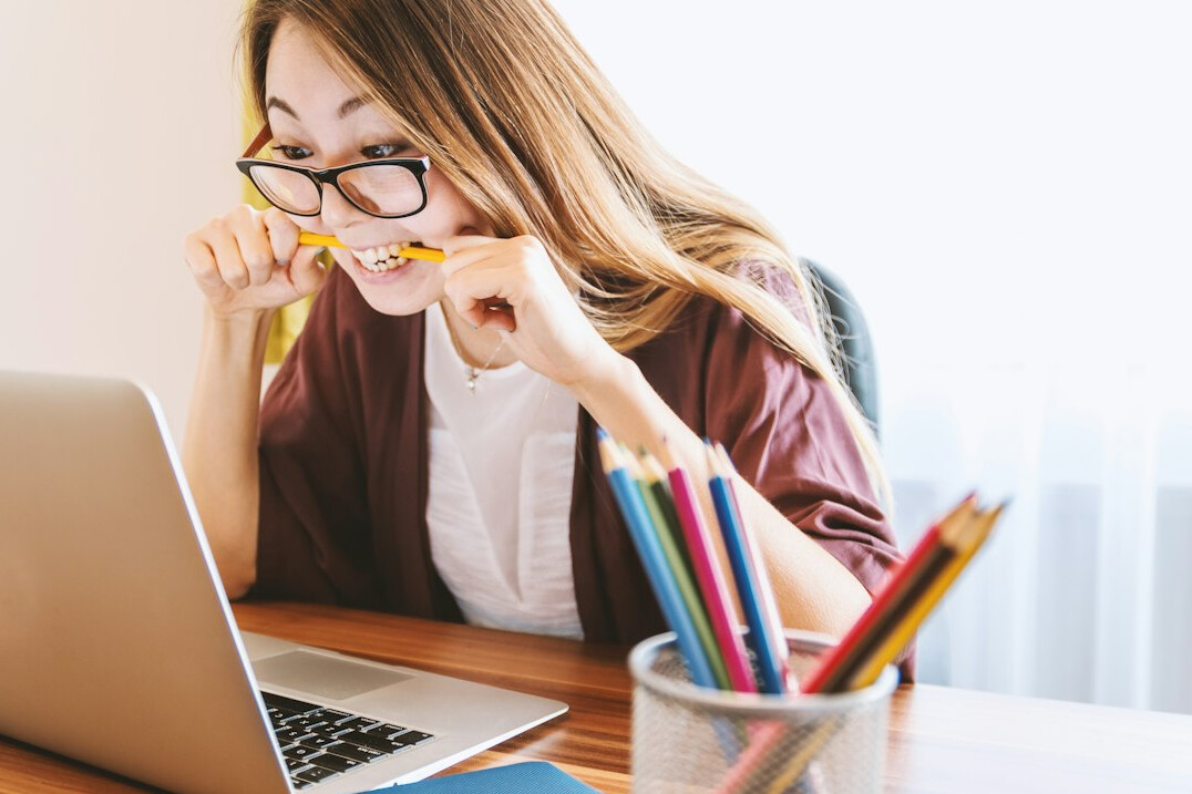 person studying online